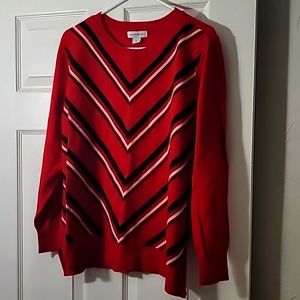 Red Sweater with black/white v-neck stripes